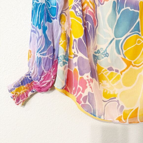 Ramy Brook Addison Floral Off the Shoulder Boxy Loose 100% Silk Top Size Small - Picture 13 of 14